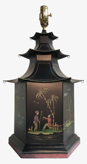 Chinoiserie Figurines & Landscape Painted Tole Pagoda - Pagoda #2910133