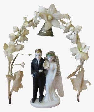 Vintage Wedding Bride & Groom Cake Topper With Flower - Wedding #2914192