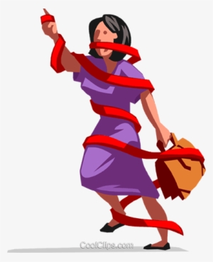 Businesswoman Tied Up In Red Tape Royalty Free Vector - Clip Art #2914613