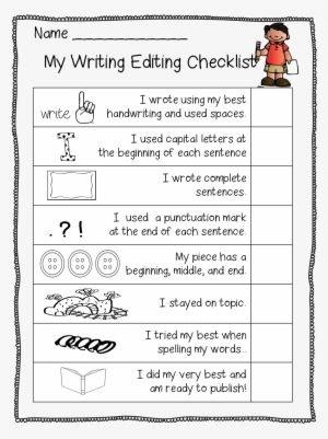 This Is Part Of The Free Editing Set From First Grade - My Writing Editing Checklist #2917724