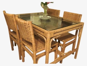 Vintage Mid Century Woven Cane Table And Four Chairs - Cane Furniture Png #2917804