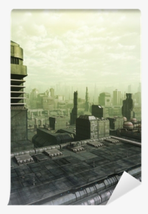 Future City Skyline In Green Haze Wall Mural • Pixers® - Stock Illustration #2918062