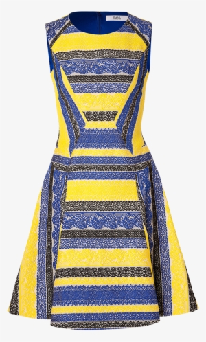 Prabal Gurung Royal Blue Yellow Black Embroidered Lace - Royal Blue Yellow Dress #2918066