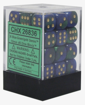 Gemini Blue-green With Gold 12mm D6 - Festive 12mm D6 Carousel White Dice Block #2919777