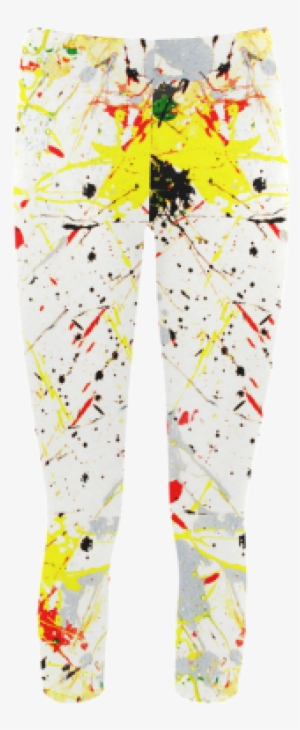 Yellow & Black Paint Splatter Capri Legging - Leggings #2927261