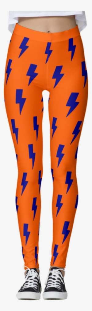 Orange & Blue Lightning Bolts Thick Band Leggings - Orange And Blue Lightning #2931242