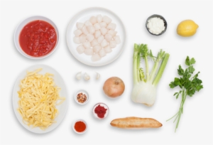 Cioppino Tagliatelle With Bay Scallops, Toasted Baguette - Garlic Png Top View #2953169