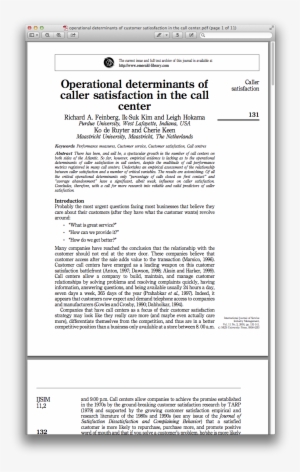 Operational Determinants Of Customer Satiosfaction - Résumé #2953800