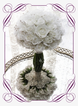 Silk Artificial White Rose And Bling Wedding Bridal - Flower #2956391