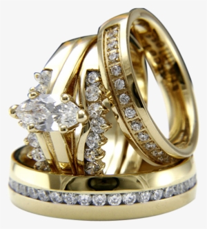 Diamond And Gold Bangle Png Image - 14k Yellow Gold His Hers Diamond Engagement Bridal #2966492