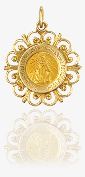 Miraculous Medallion Filigree Frame - Genuine Solid 14k Yellow Gold Round Miraculous Medal #2968529