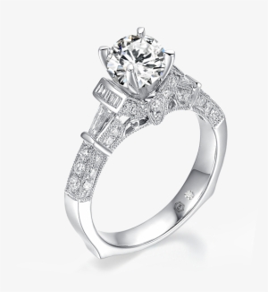 V-frame Filigree Micropavé Vintage Engagement Ring - Classic Vintage Yellow Gold Filled Bid Round Crystal #2968574