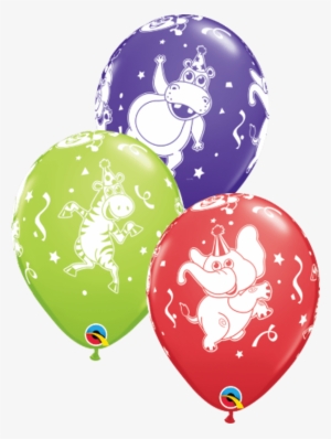3 Coloured Party Animal Print Latex Balloons - 11" Assorted Carnival Party Animals Latex Balloons #2969370