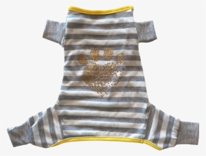 Grey White Stripe Pajama W/ Heart Shape Paw Iron On - White #2971920 Grey White Stripe Pajama W/ Heart Shape Paw Iron On - White #2971920
