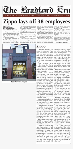 Zippo Lays Off 38 Employees - Bradford Era #2973395