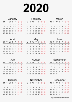 Calendar 2020 Printable One Page - 2020 Yearly Calendar Printable ...