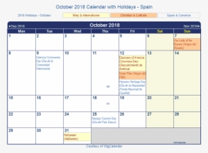 Printable Calendar For October 2018 With Holidays - Calendar #2978991
