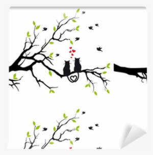 Cats In Love On Tree Branch, Vector Wallpaper • Pixers® - Cats In Love Tree #2982031