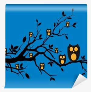 Night Owls Sitting On Tree Branch, Vector Wall Mural - Tree Branch #2982218
