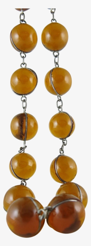 Vintage Art Deco Sterling Silver Caged Amber Glass - Amber #2982650