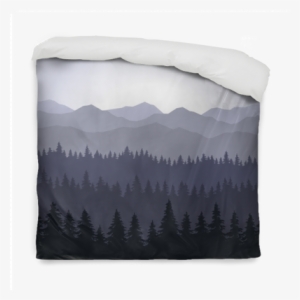 Blue Fog Coniferous Forest And Mountains Background - Duvet #2984082