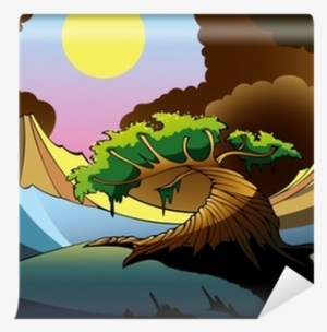 Magic Tree Surrounded By Mountains, Vector Wall Mural - Stock Photography #2984349