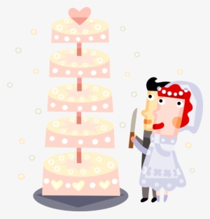Vector Illustration Of Bride And Groom Cut Wedding - Birthday Cake #2986525
