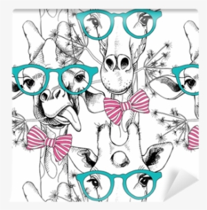 Seamless Pattern With Giraffes In The Glasses And With - Два Жирафа В Очках #2987799 Seamless Pattern With Giraffes In The Glasses And With - Два Жирафа В Очках #2987799