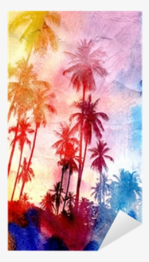Watercolor Silhouettes Of Palm Trees Sticker • Pixers® - Colorful Palm Trees #2990948