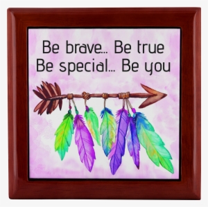 Be Brave Boho Feathers Arrow Wooden Jewelry Box In - Casket #2992140