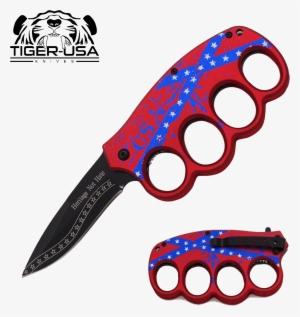 8 Inch Csa Rebel Flag Trigger Action Trench Knife, - Trench Knife #2994761