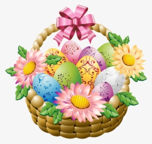 Clip Transparent Library Basket With Eggs And Png Picture - Easter Basket With Flowers #32100
