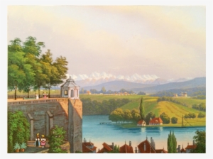 European Miniature Watercolor People And Scenic Town - Watercolor Painting #32421