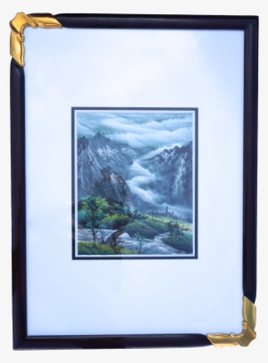 Asian Mountain Landscape Signed Watercolor - Picture Frame #33977