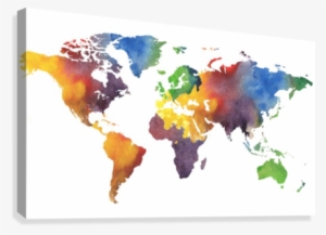 Colorful Map Of The World Watercolor Canvas Print #34227