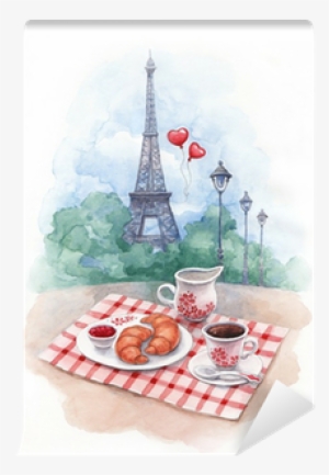 Watercolor Background With Illustration Of Eiffel Tower - French Language Course Poster #35256
