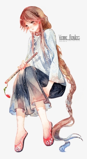 Anime Flute Girl - Traditional Anime Render #35891