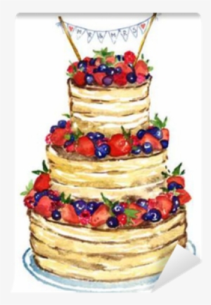 Wedding Cake With Berries, Hand Painted Watercolor - Wedding Cake #36993
