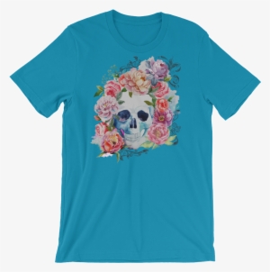 Watercolor Roses Skull T-shirt #37831