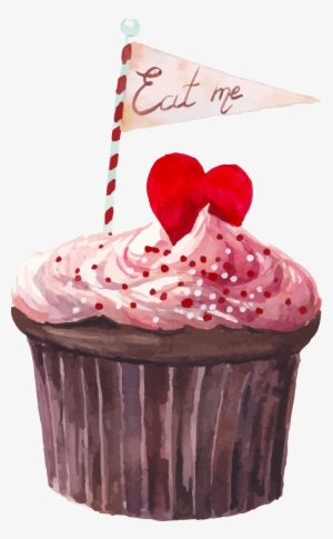 Cupcake Watercolor Painting Drawing Photography - Alice In Wonderland Watercolor Eat Me #38564
