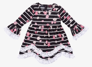 Black Floral Lace Trim A-line Dress #3004100