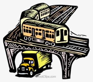 Train With Truck Under Bridge Royalty Free Vector Clip - Car Under Bridge Cartoon #3005195
