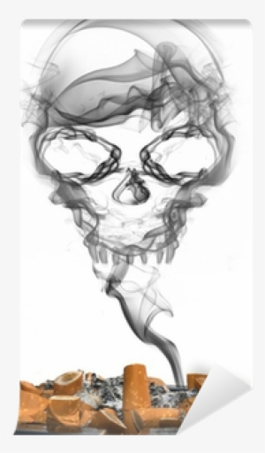 Ashtray With Cigarettes And Smoke Skull Wall Mural - Smoke #3006250
