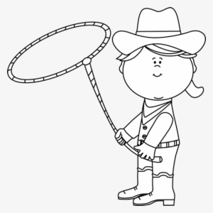 Black And White Cowgirl With A Lasso Clipart - Cowboy #3009056
