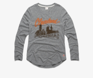 Women's Cleveland Skyline Long Sleeve Tee Retro Ohio - Long-sleeved T-shirt #3011102