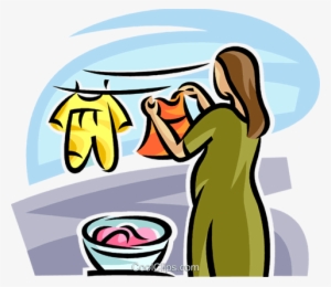 Mother Hanging Clothes On The Line Royalty Free Vector - Mother Doing Laundry Clipart #3013085