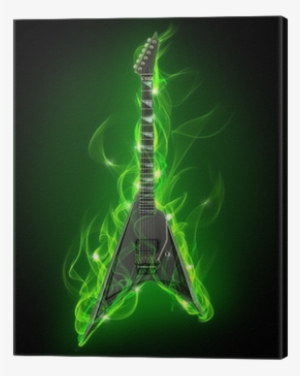 Electric Guitar In Green Fire And Flame Canvas Print #3015542