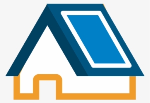 A Simple Blue And Orange Icon Of A Tiny House With - Sign #3016563