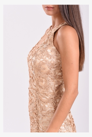 Long Mermaid Dress With Gold Lace - Makry #3017052