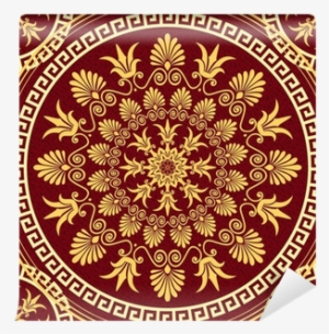 Vector Seamless Elegant Lace Gold Ornament Wall Mural - Red Golden Pattern Circle #3017075
